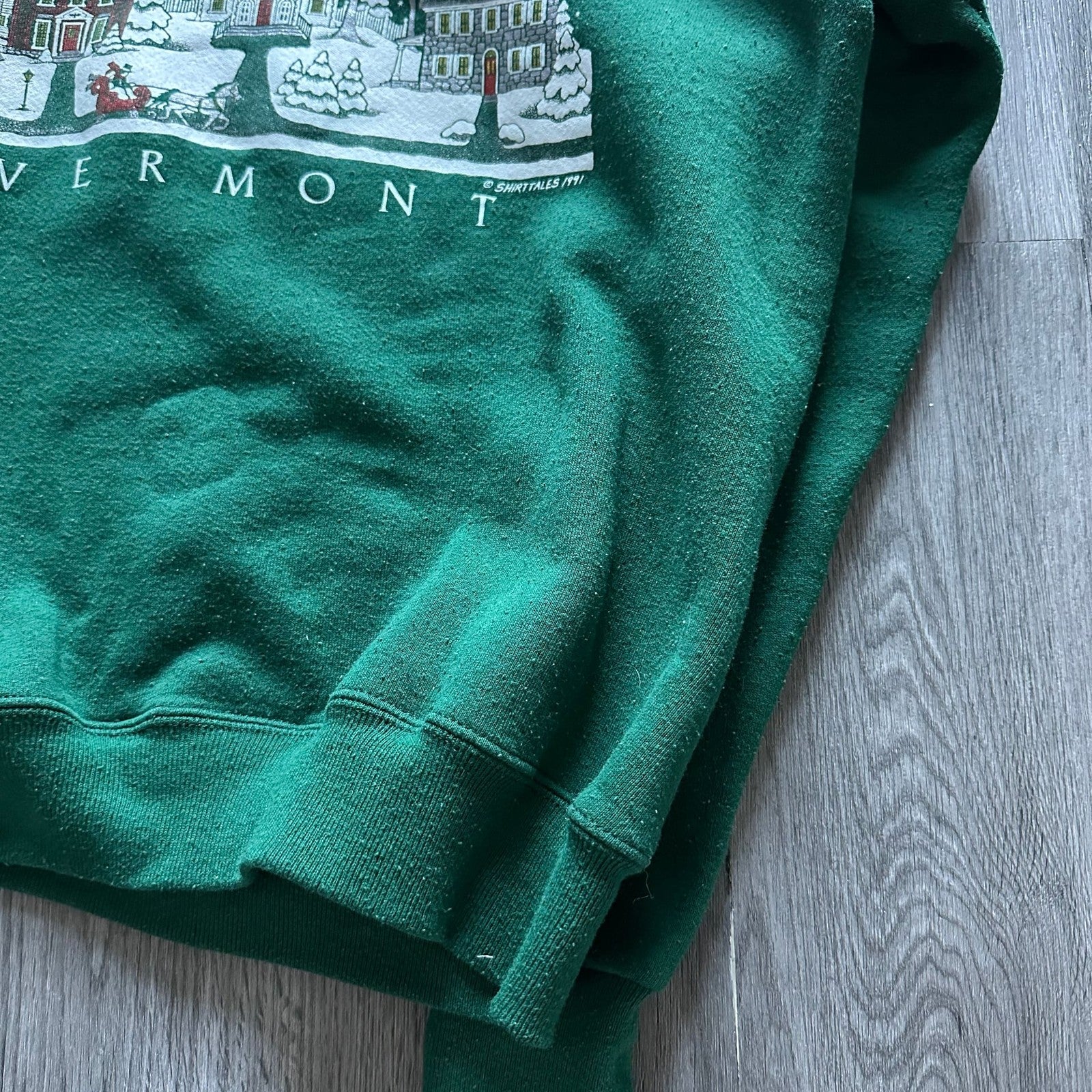 Vintage Shirttales 1991 Vermont Winter Scene Graphic Sweatshirt Green L