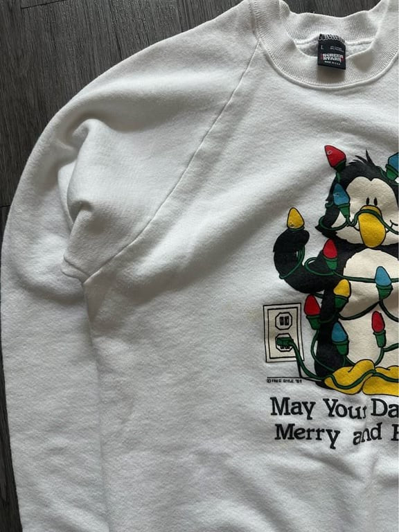 Vintage 1989 LIGHT UP Christmas Sweatshirt Sweater Screen Stars