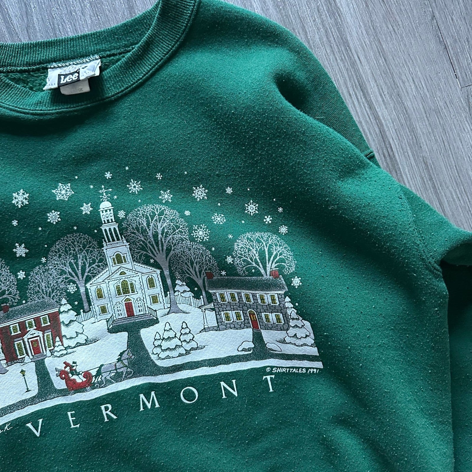 Vintage Shirttales 1991 Vermont Winter Scene Graphic Sweatshirt Green L