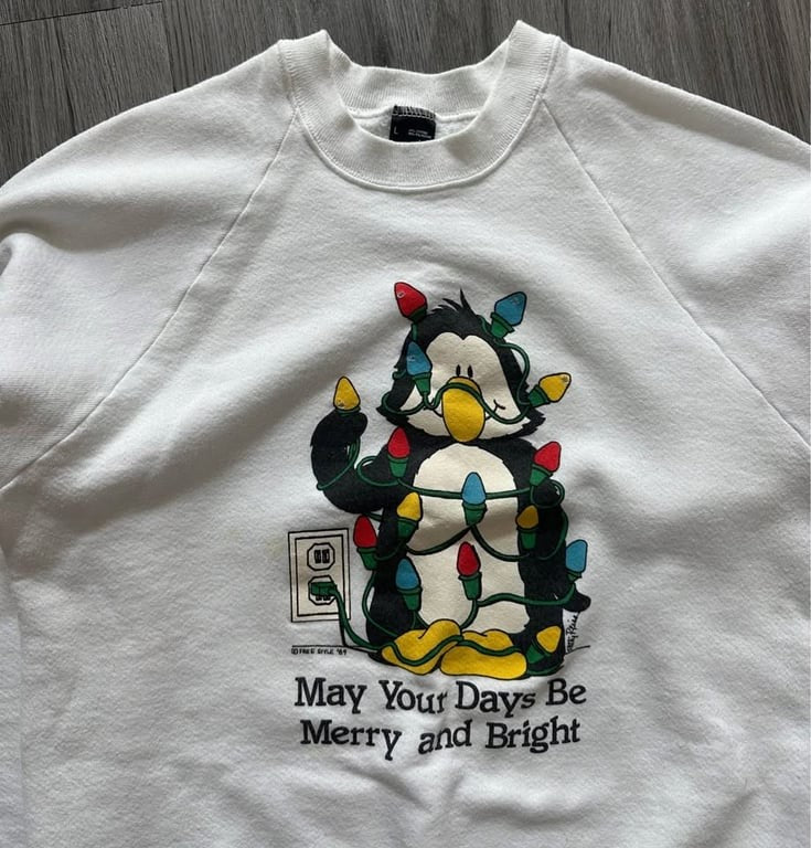 Vintage 1989 LIGHT UP Christmas Sweatshirt Sweater Screen Stars