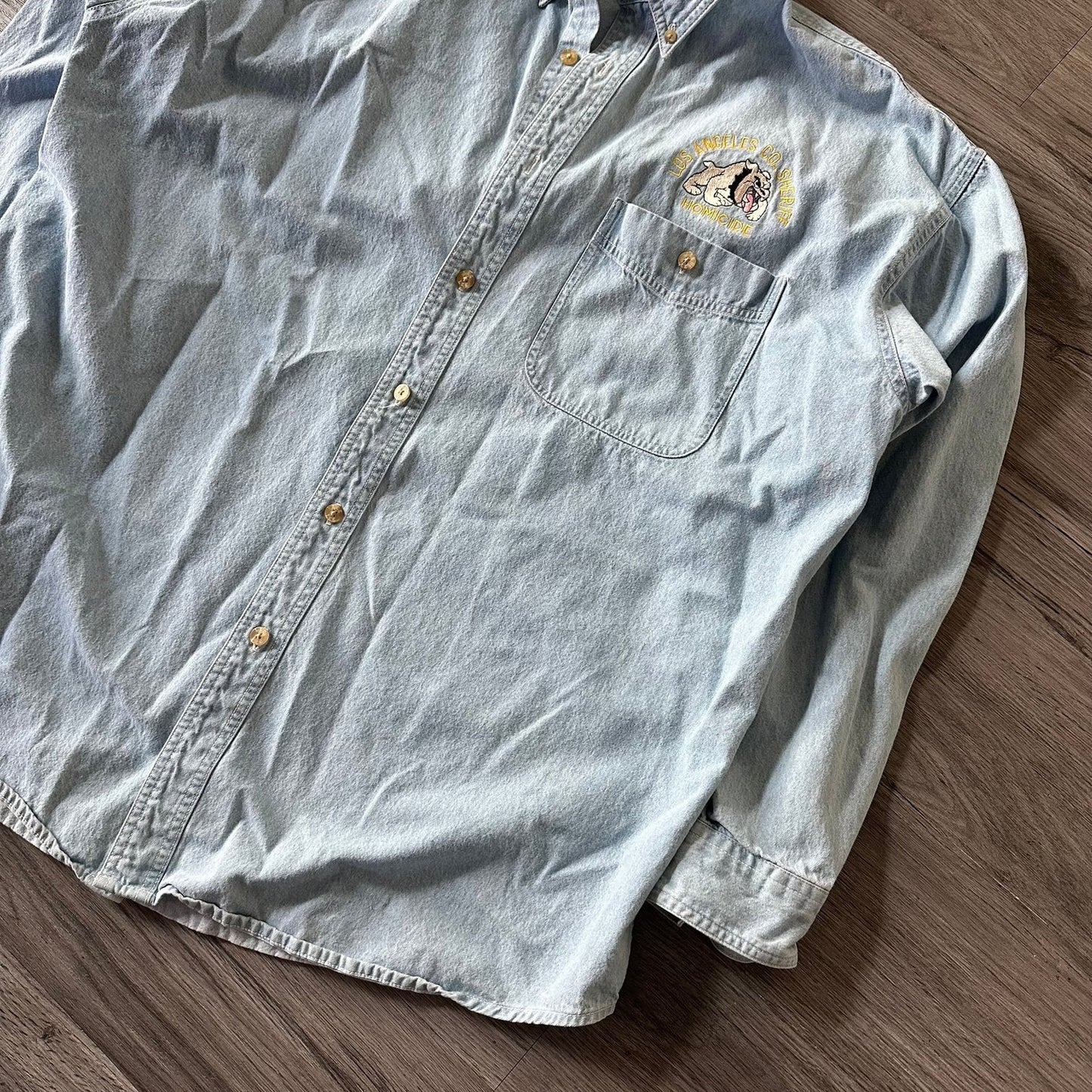 Vintage 90s Lee Denim Shirt Los Angeles Co Sheriff Homicide