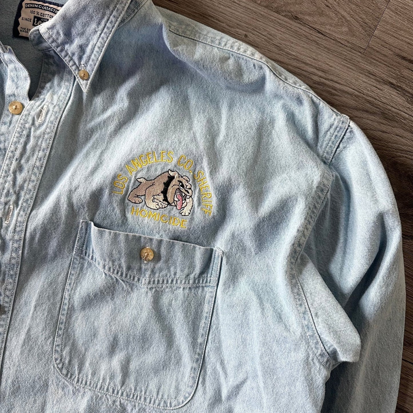 Vintage 90s Lee Denim Shirt Los Angeles Co Sheriff Homicide