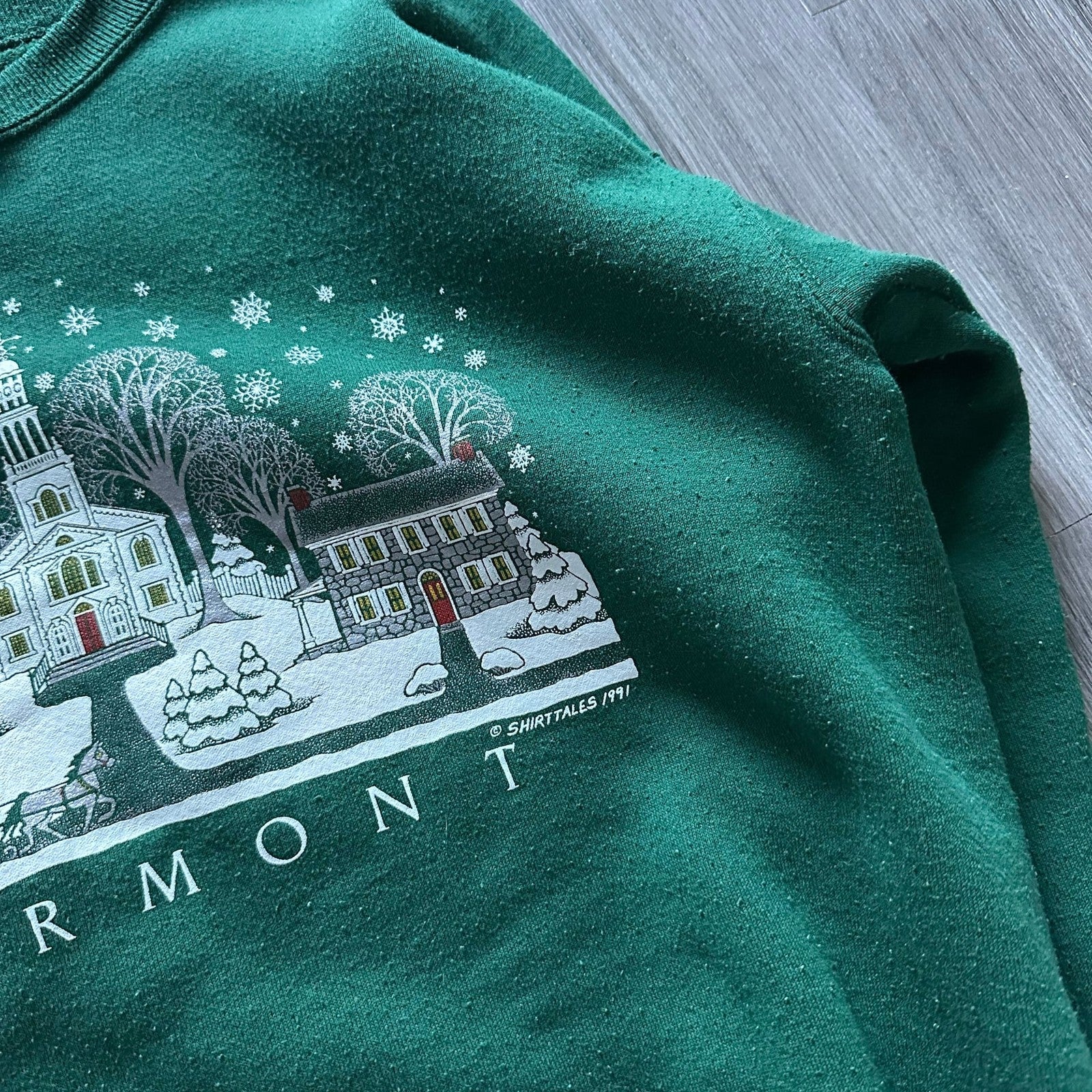Vintage Shirttales 1991 Vermont Winter Scene Graphic Sweatshirt Green L