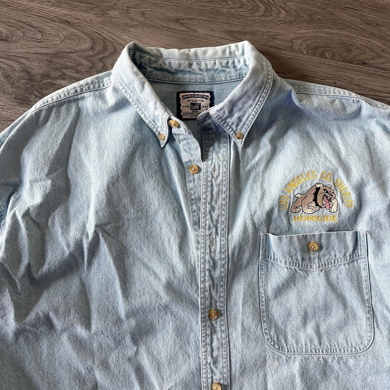 Vintage 90s Lee Denim Shirt Los Angeles Co Sheriff Homicide