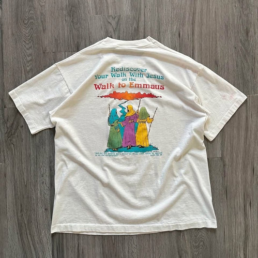 Vintage 90s Walk to Emmaus Jesus Walk T-Shirt