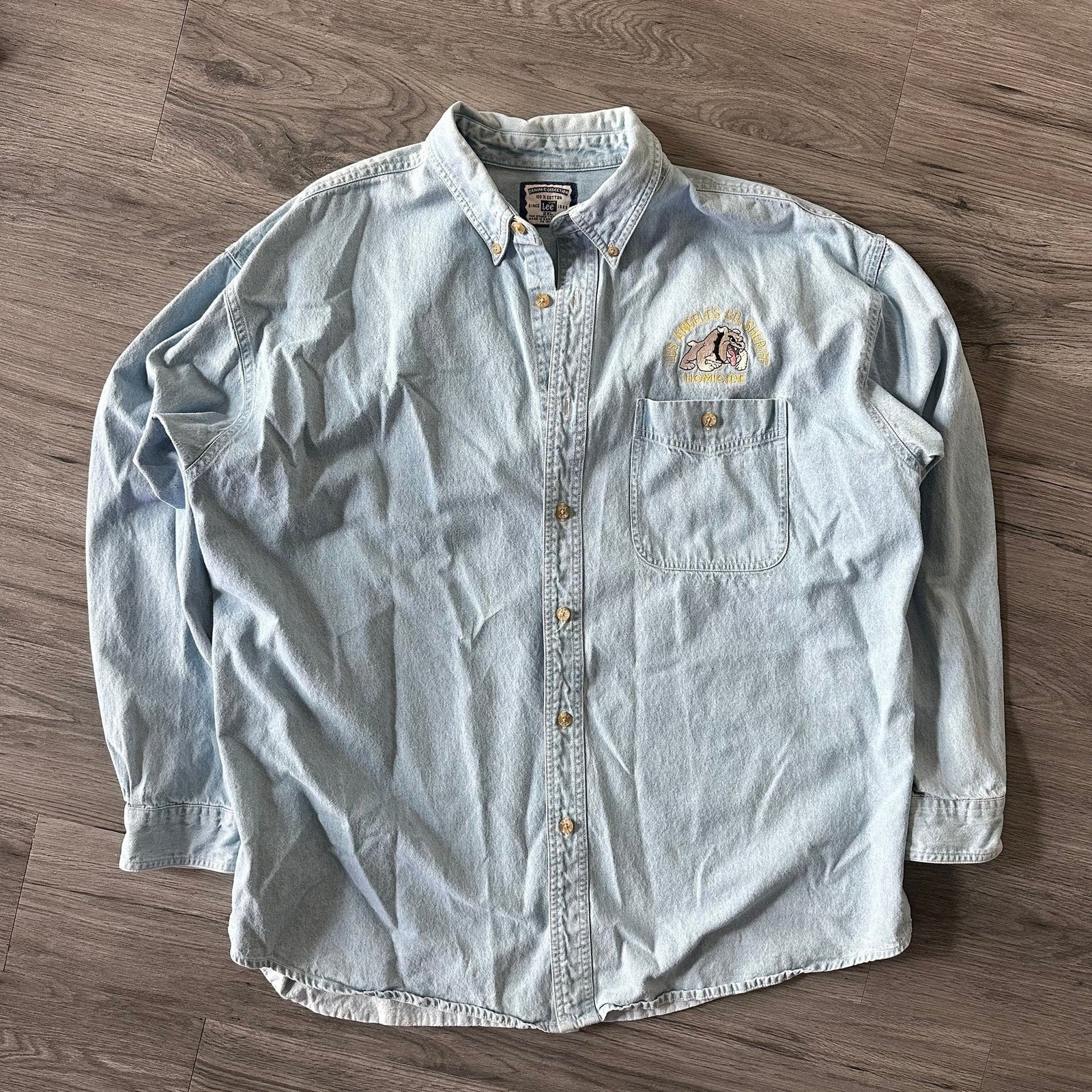 Vintage 90s Lee Denim Shirt Los Angeles Co Sheriff Homicide 
