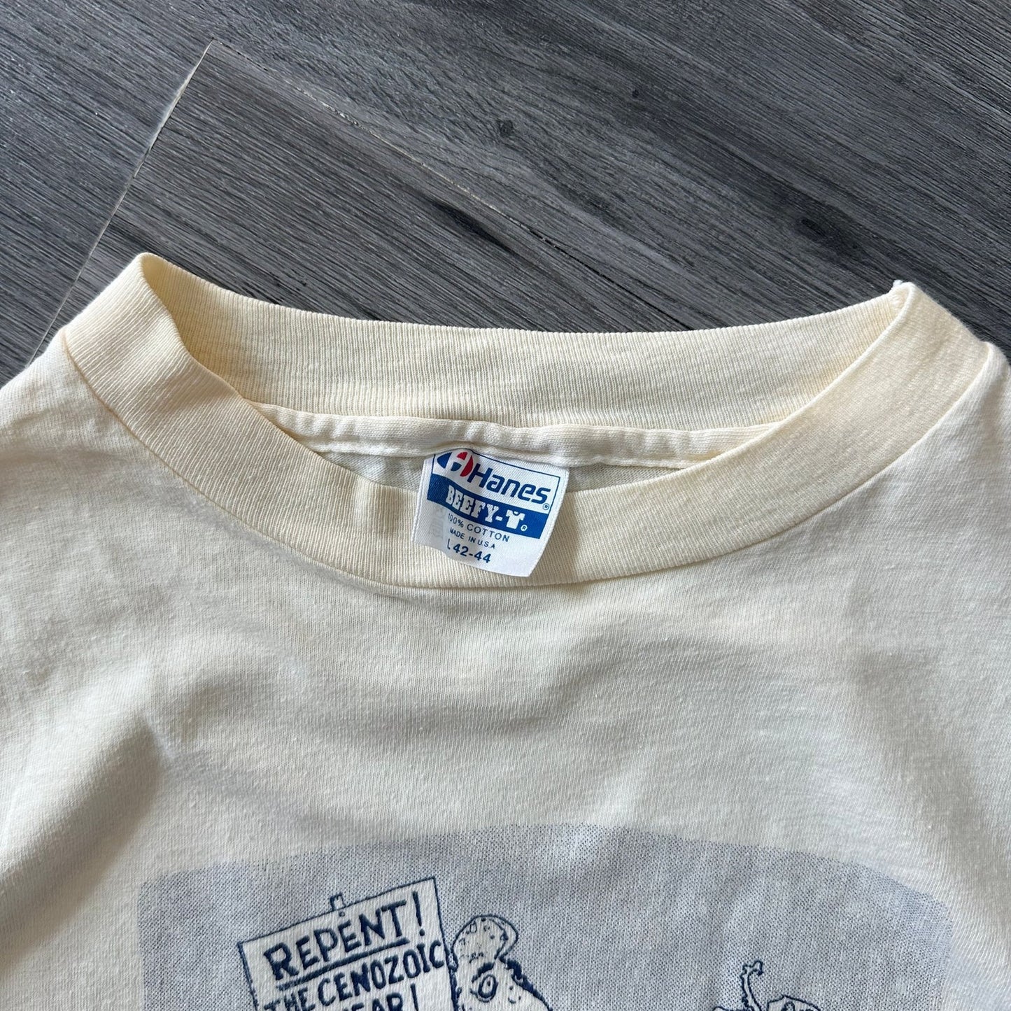 Vintage 80s American Geological Institute Graphic T-Shirt “REPENT” Dinosaur