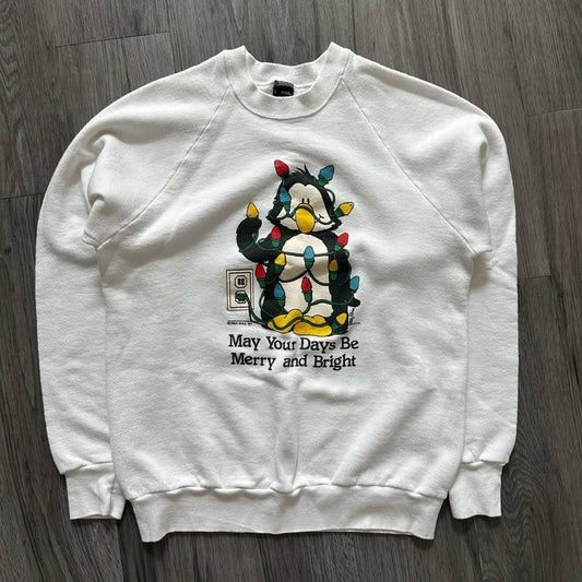 Vintage 1989 LIGHT UP Christmas Sweatshirt Sweater Screen Stars