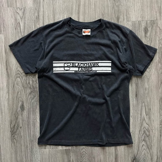 Vintage 90s Blackhawk Farms Road Racing Circuit Motorcycle T-Shirt